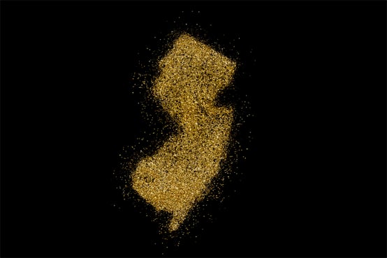 Gold Glitter in the Shape of New Jersey