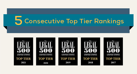 Five Time Consecutive Top Tier Rankings - Legal 500 US